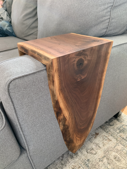 Extra Long Round Sofa Couch Armrest Walnut Waterfall Table - To The Floor