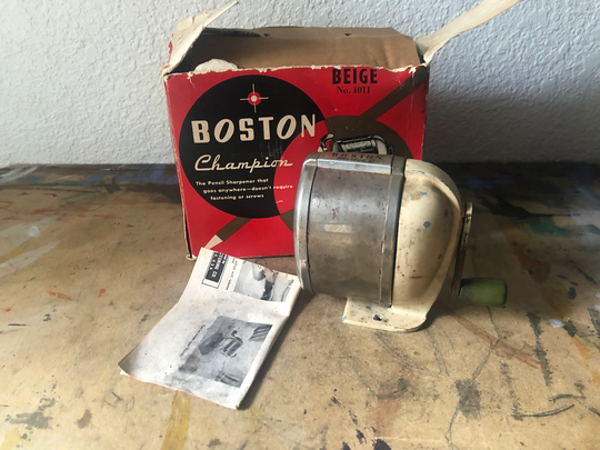Vintage Beige Boston Champion Model L Pencil Sharpener, Rust Gold, Deco Style