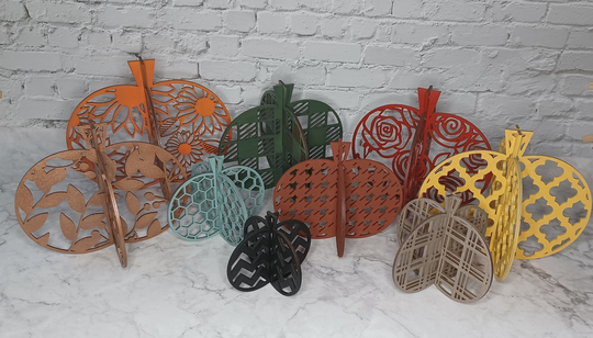 Fall Pumpkin Table Decor, Available in 9 Fun Patterns & Colors, 7 Sizes. Customizable To Your Color Choices Laser Cut Wood