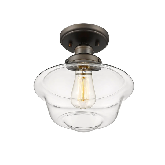 1 Light Mini School House Glass Semi-Flush Light in Oil Rubbed Bronze