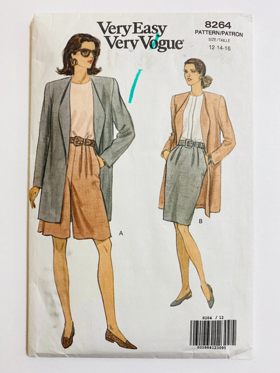 Vogue 8264 Bust 34 36 38 Vintage Sewing Pattern 1990S 90S 1992 Top Blouse Pencil Skirt Shorts Jacket