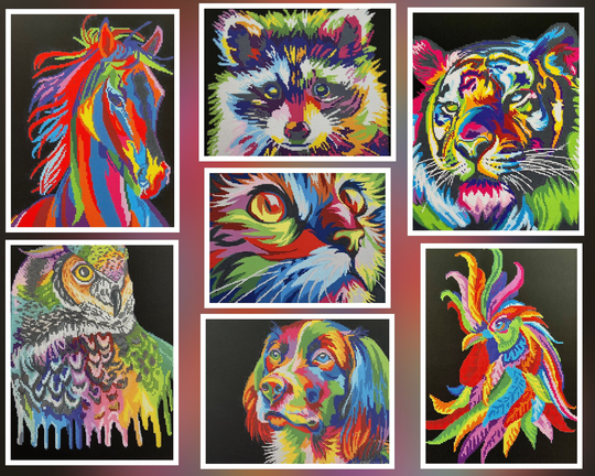 Small Bead Embroidery Kit Colorful Animal Pattern, Beaded Cross Stitch Picture Cat Dog Horse Rooster Racoon Owl Tiger