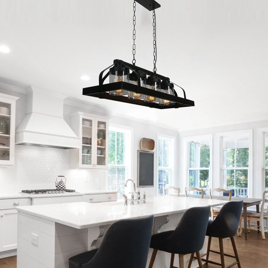 Modern Black Kitchen Island Pendant Light With Glass Shade