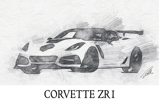 Corvette C7 Zr1Black & White Pencil Sketch Print