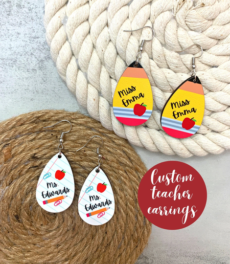 Custom Teacher Earrings Gift Personalized For Pencil With Name Bulk Appreciation Apple