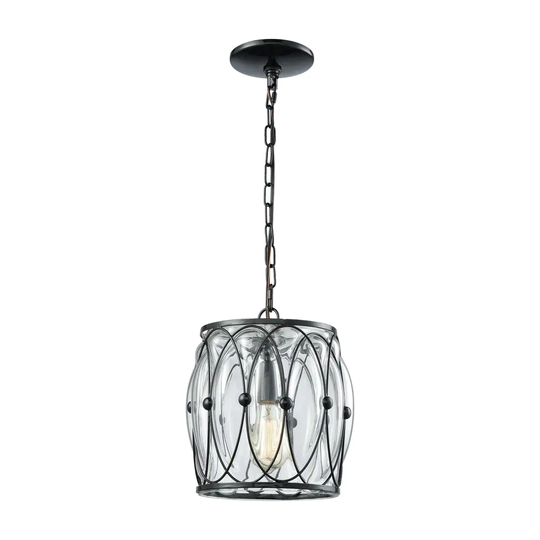 Adriano Gloss Black Clear Blown Glass/ Metal Single-light Pendant