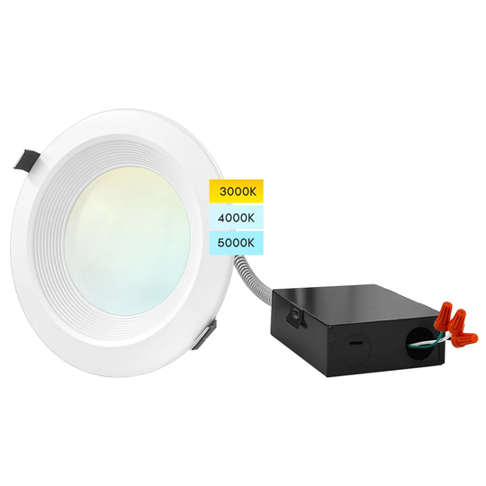 Luxrite 6" Commercial LED Recessed Light, J-Box, 3 Color Selectable, 1140/1520/1900 Lumens, Dimmable, Wet Rated
