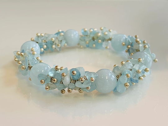 Aquamarine Bracelet Natural Stretch Bracelet, March Birthstone, Crystal Bead Gemstone Bracelet