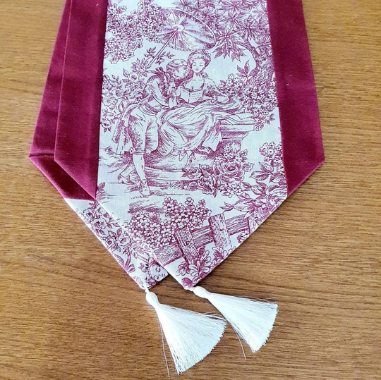 Table Runner With Tassel Toile Table Burgundy