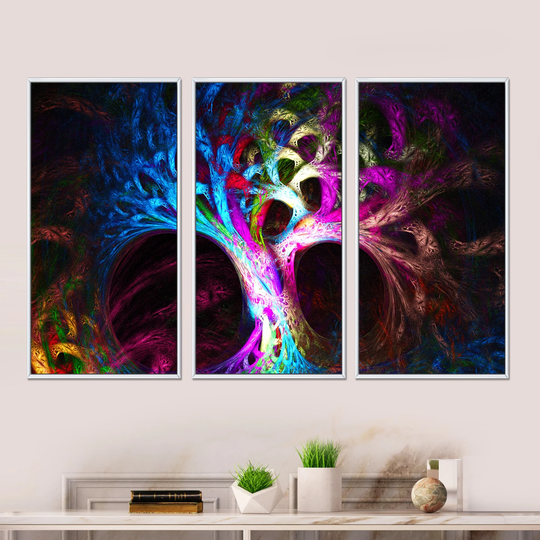 Designart 'Magical Multi color Psychedelic Tree' Abstract Framed Canvas Wall Art Print Set of 3 - 4 Colors of Frames