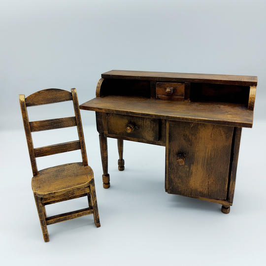 Set Miniature Writing Desk + Chair 1 12 Scale Dollhouse Furniture