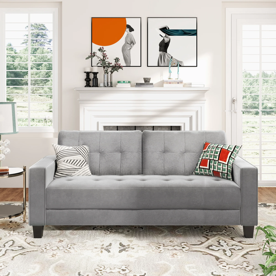 Comfortable 3-Seat Sofa Modern Sofa Couch with Thick Cushion for Home Living Room or Bedroom(3-Seat), Light Grey