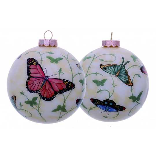 Colorful Butterflies Hand Painted Mouth Blown Glass Ornament - 3" x 3" x 3"