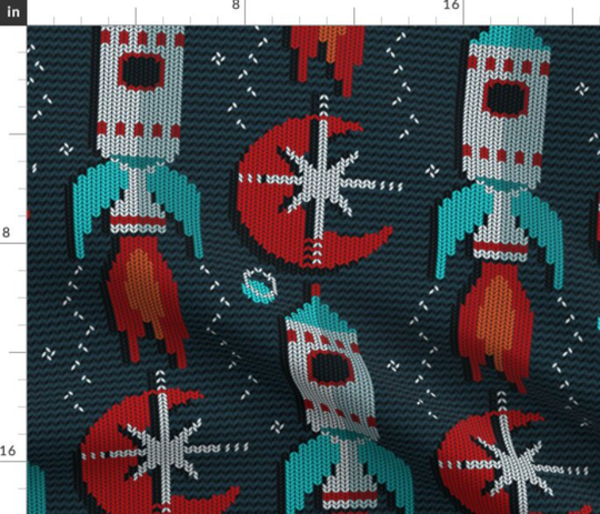 Knit Retro Rockets Fabric By The Yard | Space Cosmic Spaceship Print To Order Outer