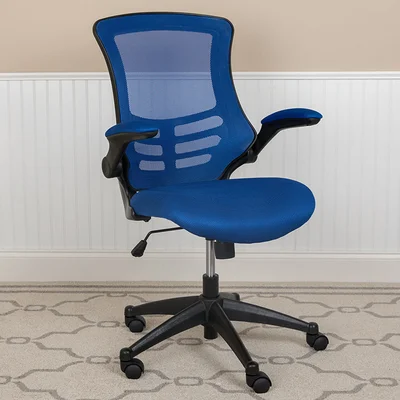 Mid-Back Blue Mesh Swivel Ergonomic Task Office Chair With Flip-Up Arms