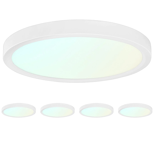 Luxrite 7" LED Flush Mount Ceiling Fixture 15W 3 Color Selectable 900 Lumens Dimmable Damp Rated ETL Listed 4 Pack