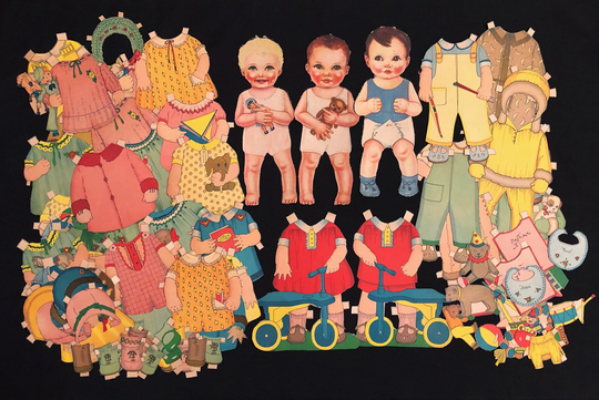 Antique C 1930S Paper Dolls, Toddlers Or Babies Incomplete Set, Nice Colors To Clothes, Vintage Children's Fashions