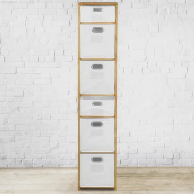 Ebern Designs Flip Flop 67 In. Square Folding Bookcase With Folding Fabric Bins- Grey/Grey