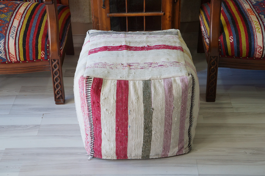 Striped Colorful Pouf Chair Ottoman Foot Stool Bean Bag Pouffe Modern Cotton Useful Decorative in Door Out Handmade Natural