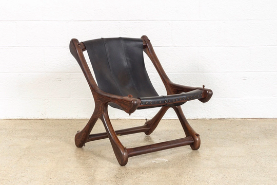 Vintage Mid Century Rosewood & Black Leather Sling Lounge Chair By Don Shoemaker For Senal