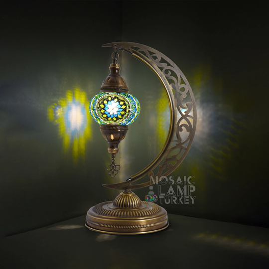 Green Stained Glass Table Lamp, Turkish Desk Lights, Bedside Moroccan Mosaic Lantern Lamp