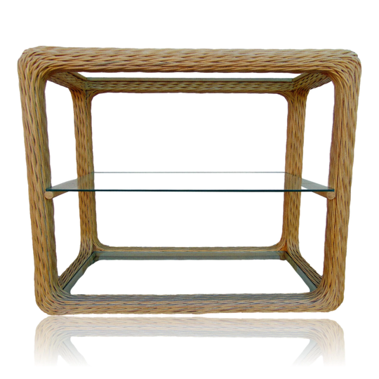 Braided Twisted Rattan Console Table With Bonus End