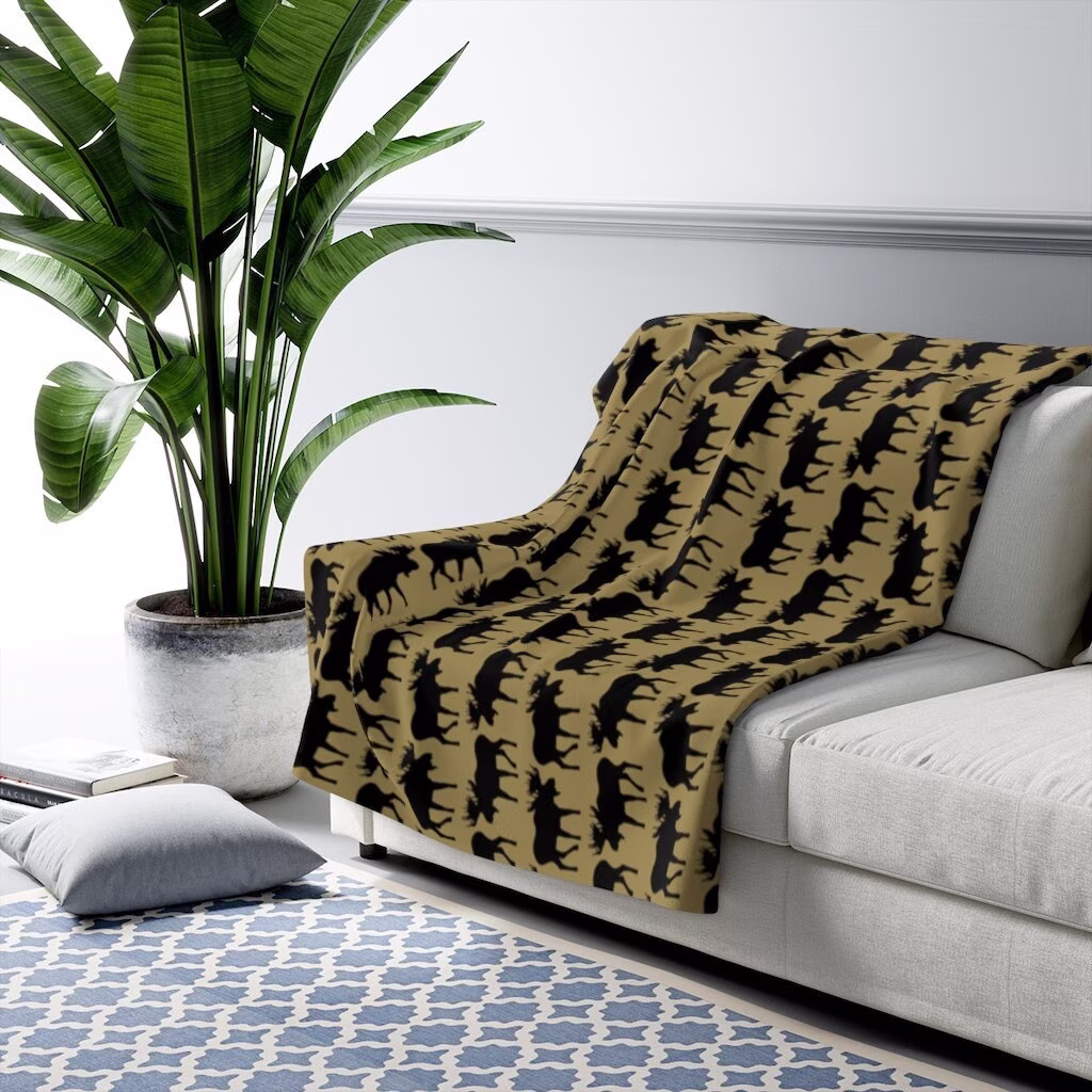 Moose Sofa Throw, Couch Blanket, Lodge Decor, Sherpa Fleece Blanket