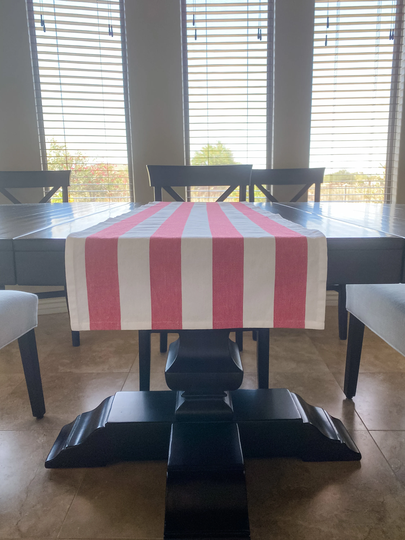 Farmhouse Striped Table Runner - Wide Red & White Decor Rustic Christmas