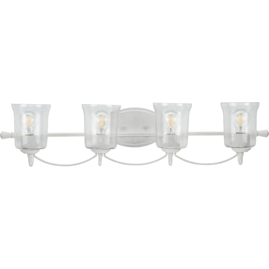 Bowman Collection 4-Light Cottage White Clear Chiseled Glass Coastal Bath Vanity Light