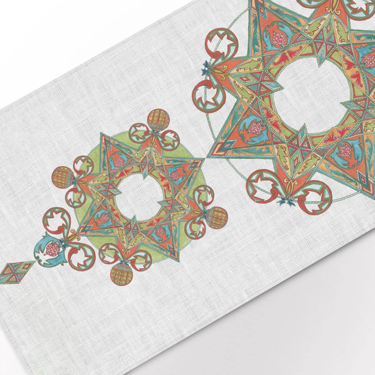 Table Runner, Christmas View Through Kaleidoscope, Linen Table 100% Linen, Top