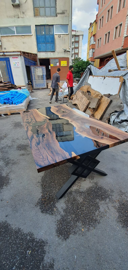 Epoxy Resin Table, Dining Walnut River Custom 72" X 42" Smokey Gray Table Order For Spencer M