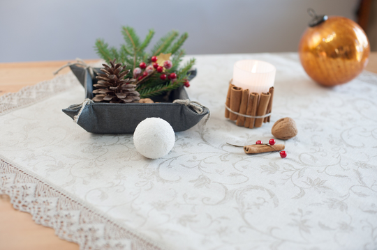 Small Table Cloth, Linen Holiday Tablecloth, Christmas Girlfriend Gift