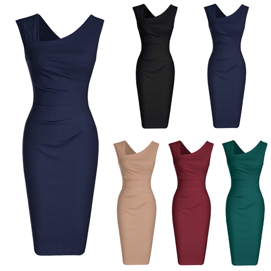 Haute Edition Women's Retro Ruched Sleeveless Bodycon Pencil Dress