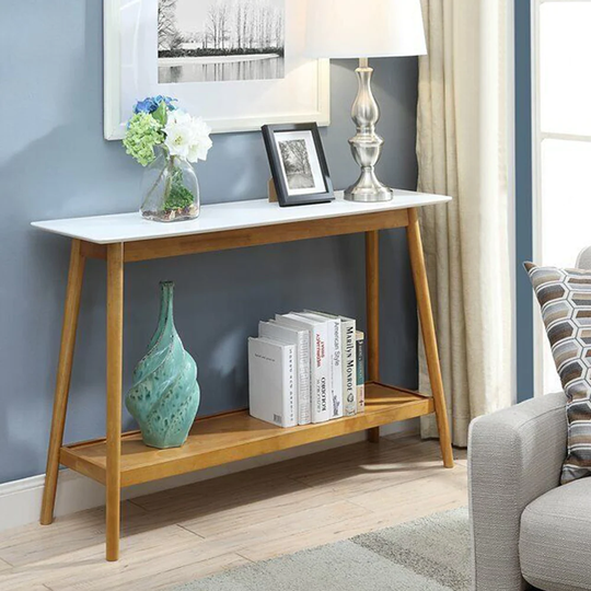 Convenience Concepts Console Table in White and Natural Wood Finish - 54 x 84