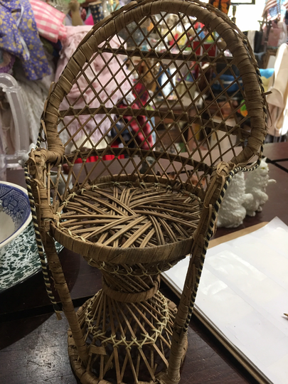 Vintage Plant Doll Fan Back Wicker Chair Office Home School Farmhouse Decor
