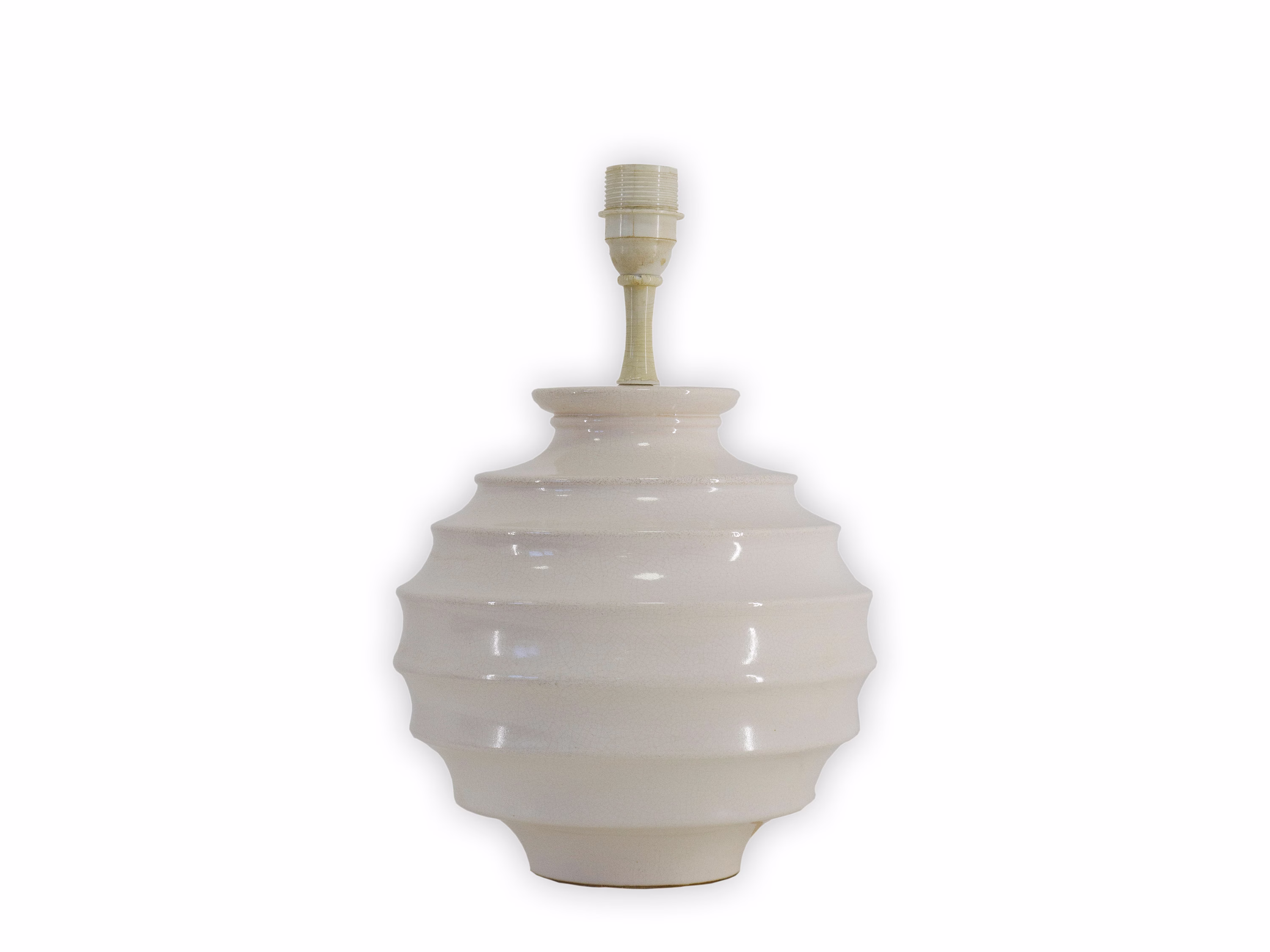 Mid Century Ripple Table Lamp, White Globe Lamp Body, Vintage Ceramic - Body