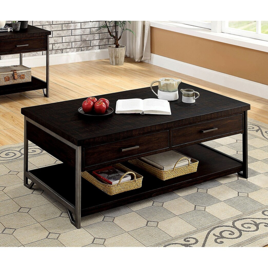 Coffee Table With Storage Drawers, Dark Oak