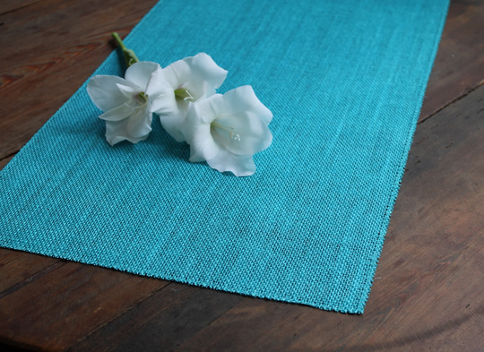 Caribbean Blue Premium Burlap Table Runner