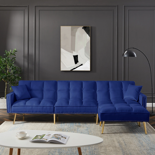 Velvet Upholstered Reversible Sectional Sofa Bed, L-Shaped Couch with Movable Ottoman For Living Room, various colors Available