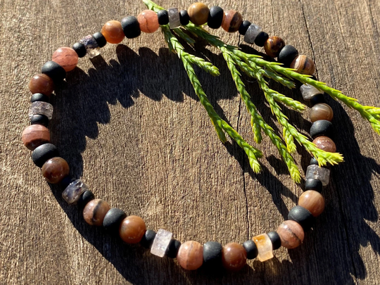 Boy's Rhodochrosite, Phantom Quartz & Petrified Wood, Healing Stone Bracelet Or Anklet