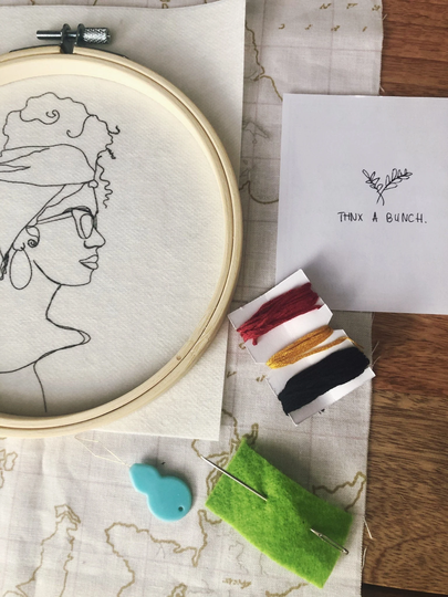 Embroidery Kit - Beginner/Woman With Head Wrap