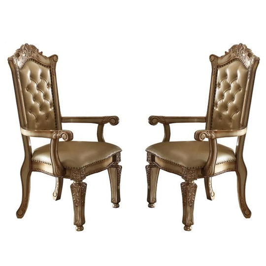 Set of 2 PU Arm Chairs in Bone and Gold Patina