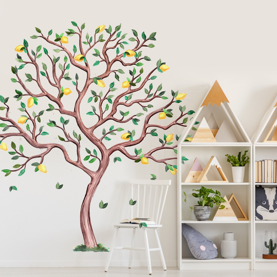 Large Citrus Tree Watercolor Wall Decals - Lemon Or Orange Decal Set By Chromantics