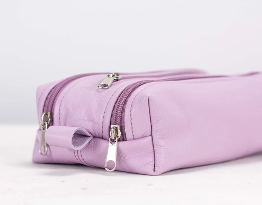 2Rec Case - Large Lilac Leather Large Pencils Case, Makeup Bag Rectangular Accessory Purse Glasses Markers Zipper Pouch