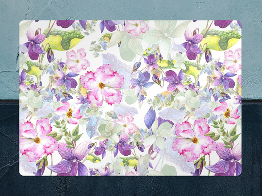 Purple Pansy Chair Mat, Pink Splat Vinyl Floor Floral Protective Decorative Gift Idea, Splash Mat