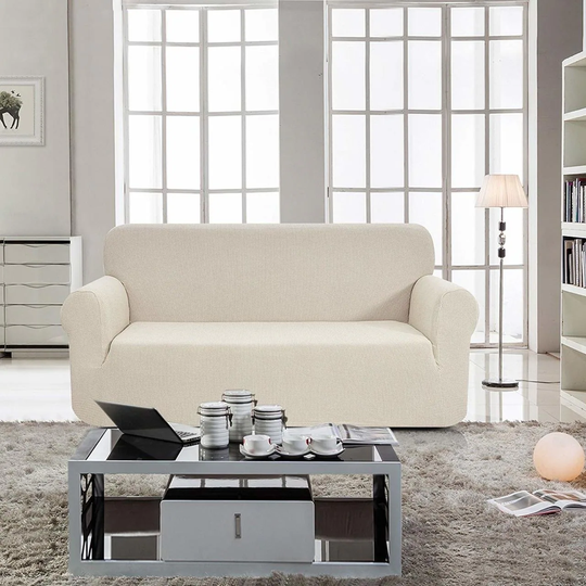 Enova Home Jacquard Polyester Spandex Fabric Box Cushion Sofa Slipcovers-Ivory White
