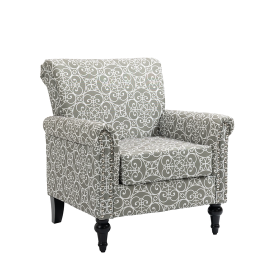 Floral Pattern Mid-Century Modern Accent Chair, Linen Armchair