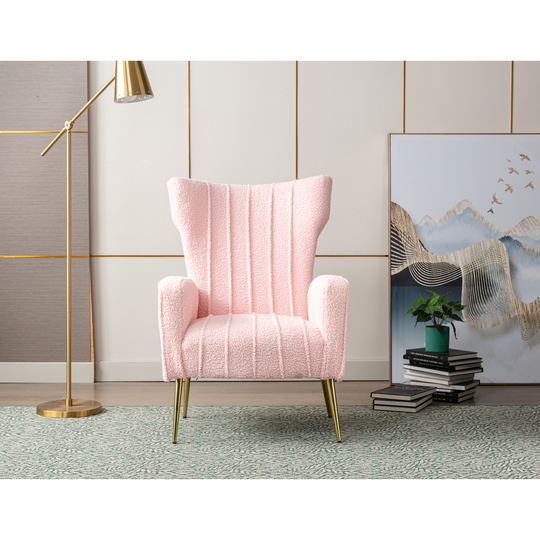 Mid-Century Modern Teddy Fabric Accent Wingback Chair Side Chairs With Golden Finished Leg