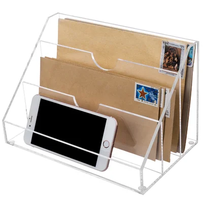 3-Slot Clear Acrylic Tabletop Mail Sorter