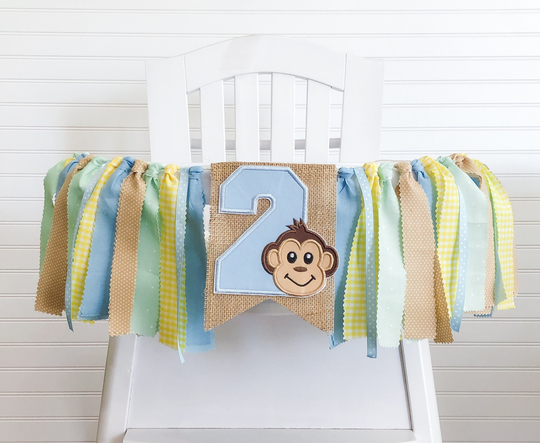 Monkey Jungle Birthday High Chair Banner, Cake Smash Banner